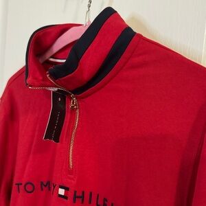 Tommy Hilfiger Red and Black Quarter-Zip Sweatshirt NWT